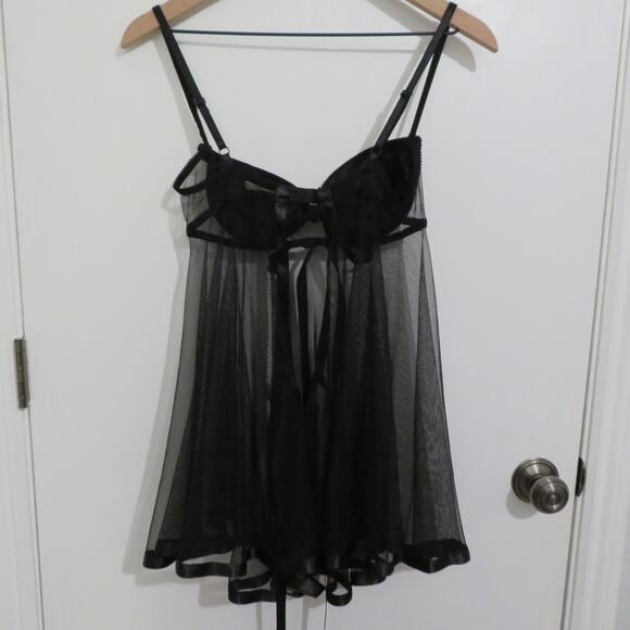 Victoria's Secret Women Sz 34B Black Vintage Y2K Sheer Open Front Flowy Nightie - Picture 2 of 8